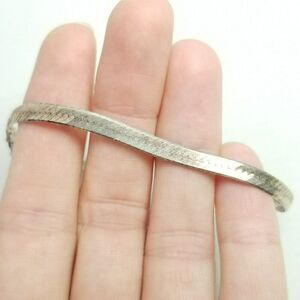 Vintage Sterling Silver Flat Herringbone Chain Bracelet, 925 Made in Italy